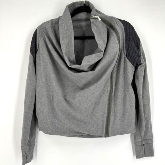 Lululemon Grey Sway Asymmetrical Jacket Moto Gray Full Zip Sweatshirt Size 6 - Picture 1 of 13